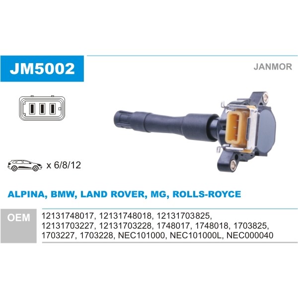 Слика на Бобина JANMOR JM5002 за BMW 3 Cabrio E46 320 Ci - 170 коњи бензин