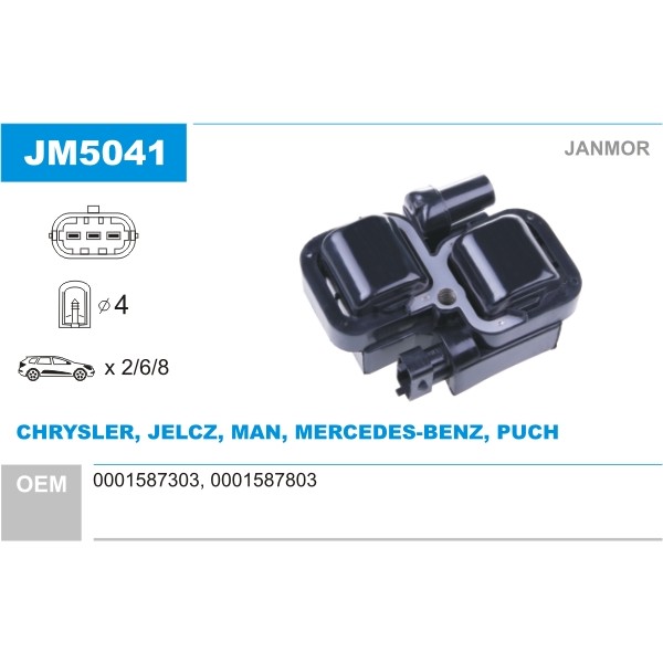 Слика на Бобина JANMOR JM5041 за Mercedes C-class Estate (s203) C 240 4-matic (203.281) - 170 коњи бензин