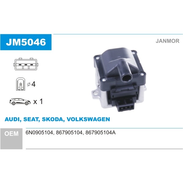 Слика на Бобина JANMOR JM5046 за VW Vento Sedan (1H2) 1.8 - 90 коњи бензин
