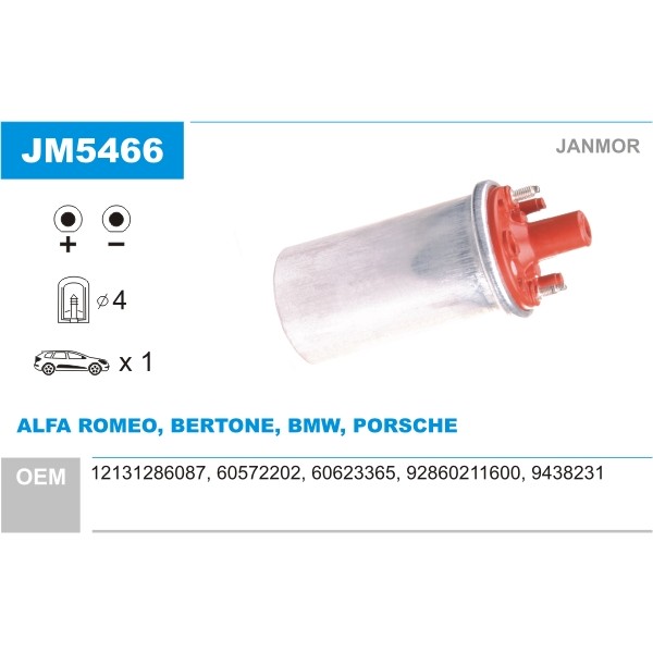 Слика на Бобина JANMOR JM5466 за BMW 6 Coupe (E24) M 635 CSi - 286 коњи бензин