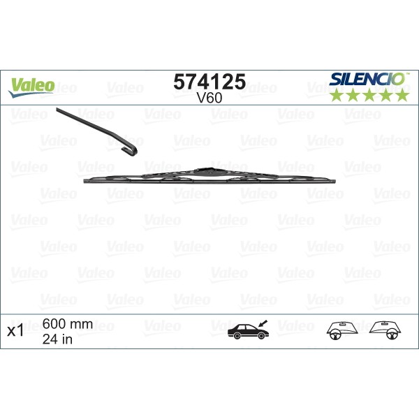 Слика на гимичка за перото на брисач VALEO SILENCIO CONVENTIONAL SINGLE 574125 за Toyota Picnic (XM10) 2.0 16V (SXM10_) - 128 коњи бензин