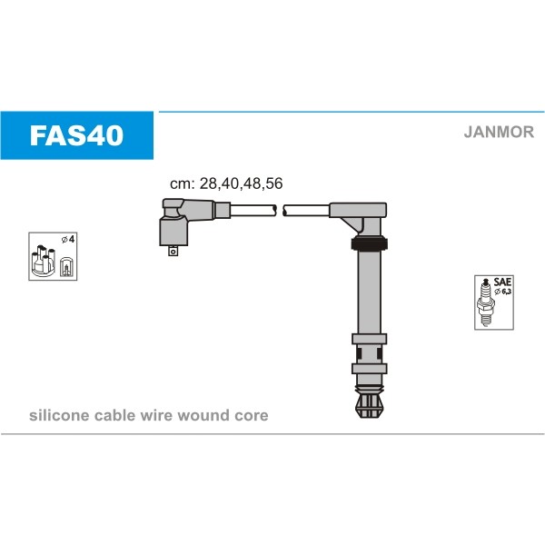 Слика на кабли за свеќици - комплет сет кабли JANMOR FAS40 за Fiat Brava 182 1.6 16V - 106 коњи бензин