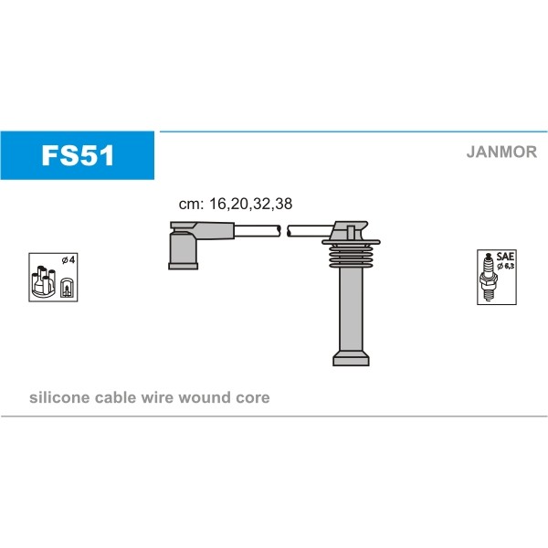 Слика на кабли за свеќици - комплет сет кабли JANMOR FS51 за Volvo C30 1.6 - 100 коњи бензин