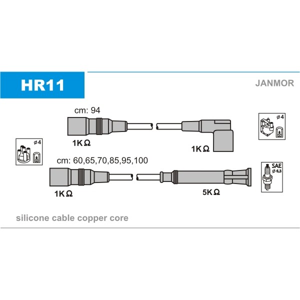 Слика на кабли за свеќици - комплет сет кабли JANMOR HR11 за BMW 5 Sedan (E28) 525 e - 129 коњи бензин