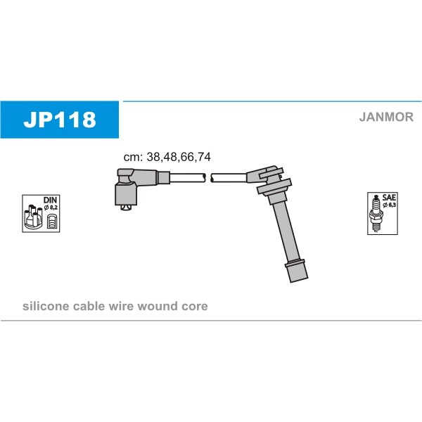 Слика на кабли за свеќици - комплет сет кабли JANMOR JP118 за Nissan NX/NXR (B13) 1.6 SR - 102 коњи бензин