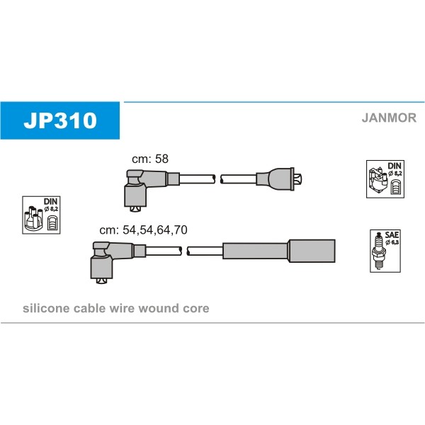 Слика на кабли за свеќици - комплет сет кабли JANMOR JP310 за Suzuki Samurai (SJ) 1.3 на всичките колела (SJ 413) - 70 коњи бензин