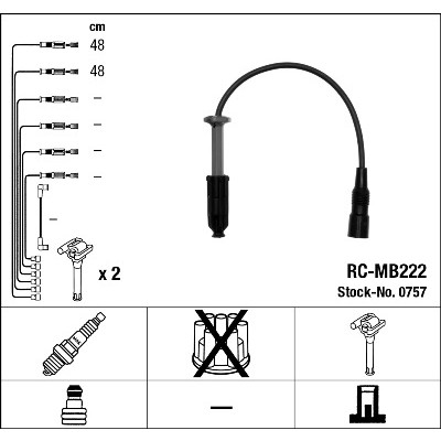 Слика на кабли за свеќици - комплет сет кабли NGK 0757 за Mercedes C-class Saloon (w202) C 180 (202.018) - 121 коњи бензин