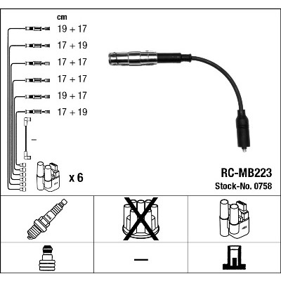 Слика на кабли за свеќици - комплет сет кабли NGK 0758 за Mercedes Viano (w639) 3.7 - 231 коњи бензин