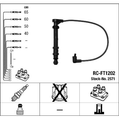 Слика на кабли за свеќици - комплет сет кабли NGK 2571 за Fiat Linea 323 1.9 16V - 128 коњи бензин
