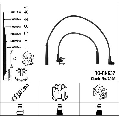 Слика на кабли за свеќици - комплет сет кабли NGK 7368 за Renault Extra Van 1.4  (F40D) - 79 коњи бензин