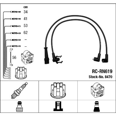 Слика на кабли за свеќици - комплет сет кабли NGK 8470 за Renault 25 (B29) 2.2 (B29E) - 124 коњи бензин