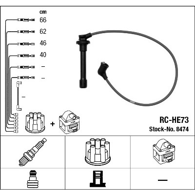 Слика на кабли за свеќици - комплет сет кабли NGK 8474 за Honda Logo (GA3) 1.3 - 65 коњи бензин