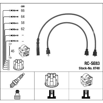 Слика на кабли за свеќици - комплет сет кабли NGK 8748 за Suzuki Samurai (SJ) 1.3 - 67 коњи бензин
