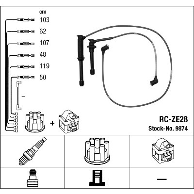 Слика на кабли за свеќици - комплет сет кабли NGK 9874 за Mazda 30X Coupe (EC) 1.8 i V6 - 129 коњи бензин