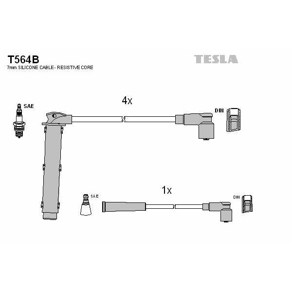 Слика на кабли за свеќици - комплет сет кабли TESLA T564B за MG MGF (RD) 1.8 i VVC - 146 коњи бензин
