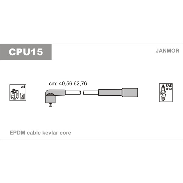 Слика на комплет кабли за свеќици JANMOR CPU15 за Peugeot 806 2.0 16V - 136 коњи бензин