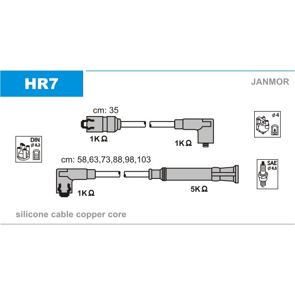 Слика на комплет кабли за свеќици JANMOR HR7 за BMW 6 Coupe (E24) 630 CS - 185 коњи бензин