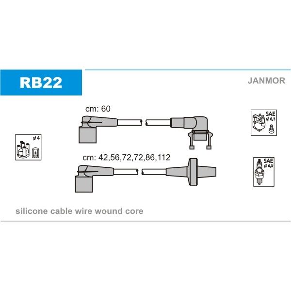 Слика на комплет кабли за свеќици JANMOR RB22 за Renault 25 (B29) 2.4 V6 Turbo (B295) - 181 коњи бензин