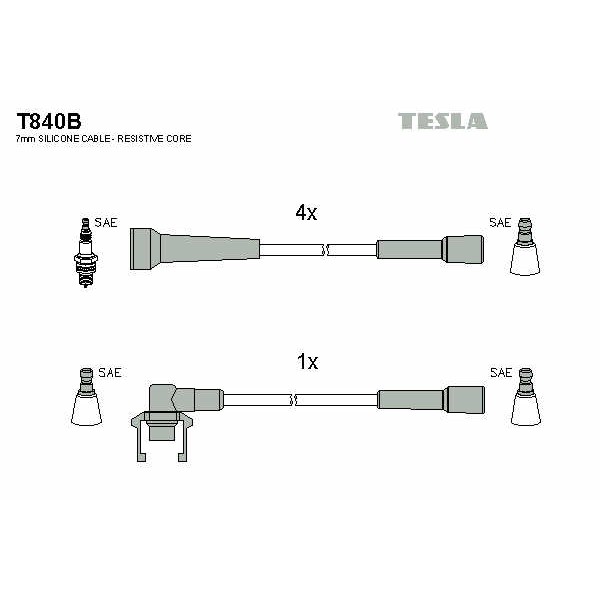 Слика на комплет кабли за свеќици TESLA T840B за Renault 9 Saloon (L42) 1.7 (L426) - 80 коњи бензин