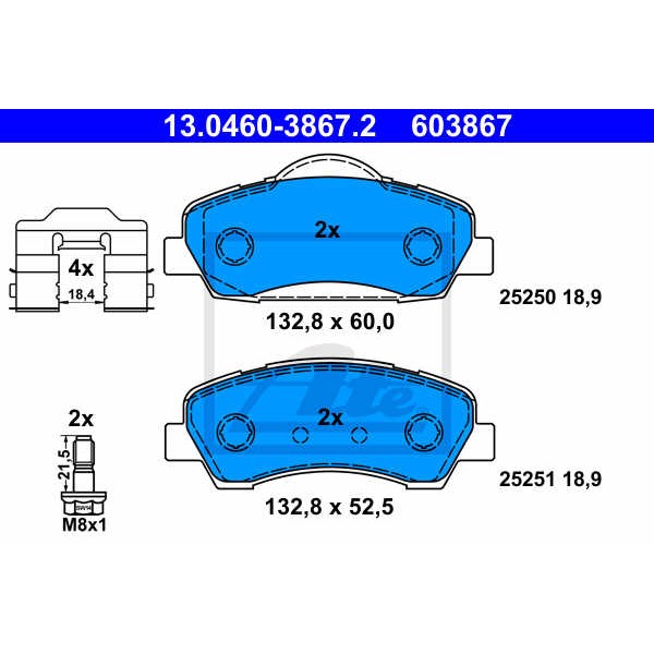 Слика на комплет феродо, дискови кочници ATE 13.0460-3867.2 за Peugeot 301 1.2 VTi 82 - 82 коњи бензин