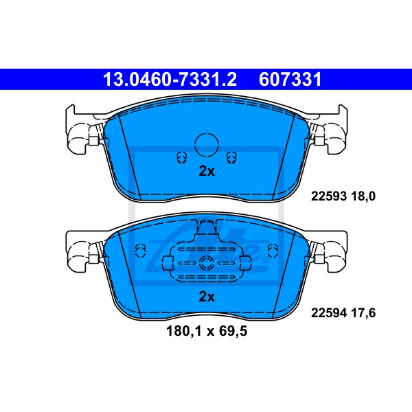 Слика на комплет феродо, дискови кочници ATE 13.0460-7331.2 за Peugeot Traveller (V) 1.6 BlueHDi 95 - 95 коњи дизел