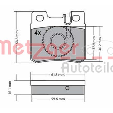 Слика на комплет феродо, дискови кочници METZGER 1170158 за Mercedes C-class Estate (s202) C 180 T (202.081) - 129 коњи бензин