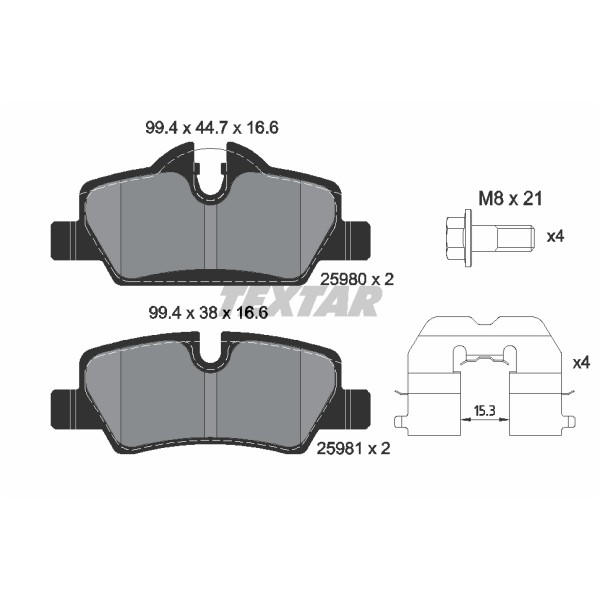 Слика на комплет феродо, дискови кочници TEXTAR Q+ 2598001 за Mini (F56) Cooper S - 192 коњи бензин