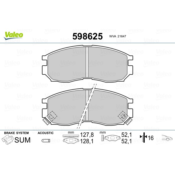 Слика на комплет феродо, дискови кочници VALEO 598625 за Mitsubishi Chariot (N3 W,N4 W) 2.0  (N33W) - 133 коњи бензин