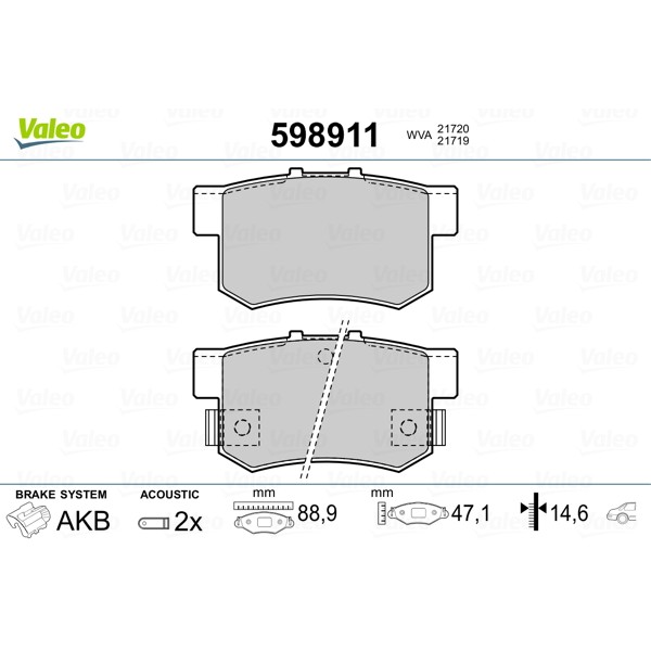 Слика на комплет феродо, дискови кочници VALEO 598911 за Rover 600 (RH) 620 Ti Vitesse - 200 коњи бензин