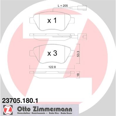 Слика на комплет феродо, дискови кочници ZIMMERMANN 23705.180.1 за Fiat Qubo 1.4 - 73 коњи бензин