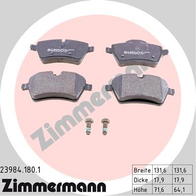 Слика на комплет феродо, дискови кочници ZIMMERMANN 23984.180.1 за Mini Clubman (R55) Estate Cooper D - 112 коњи дизел