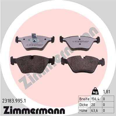 Слика на комплет феродо, дискови кочници ZIMMERMANN rd:z 23183.995.1 за BMW 3 Sedan E46 330 xd - 184 коњи дизел
