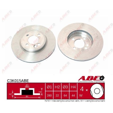 Слика на кочионен диск ABE C3K015ABE за Mini Clubman (R55) Estate One - 98 коњи бензин
