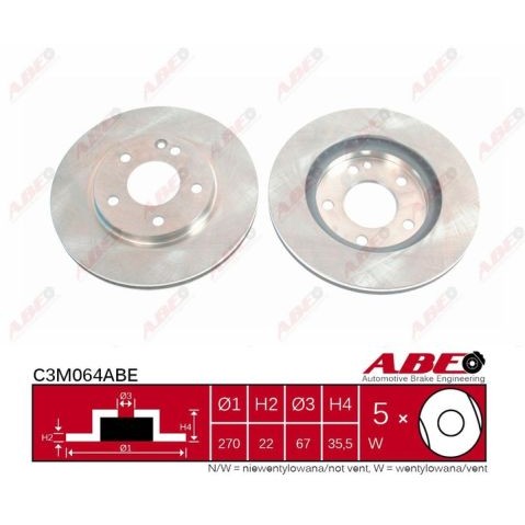 Слика на кочионен диск ABE C3M064ABE за Mercedes Vaneo (414) 1.7 CDI (414.700) - 75 коњи дизел
