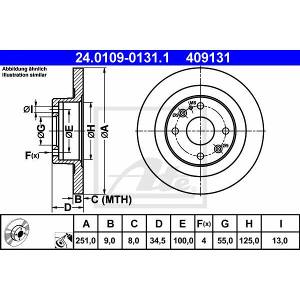Слика на кочионен диск ATE 24.0109-0131.1 за Mazda MX-3 (EC) 1.6 i - 88 коњи бензин