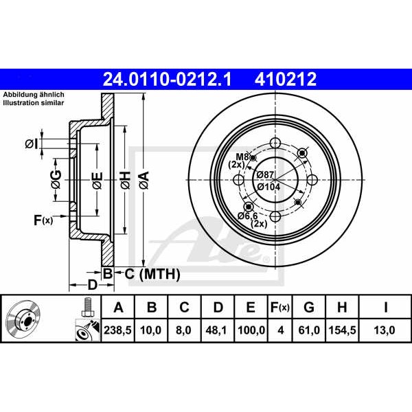 Слика на кочионен диск ATE 24.0110-0212.1 за MG ZR 105 - 103 коњи бензин