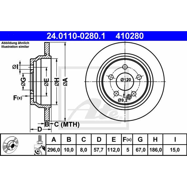 Слика на кочионен диск ATE 24.0110-0280.1 за Mercedes Viano (w639) CDI 2.2 4-matic - 150 коњи дизел