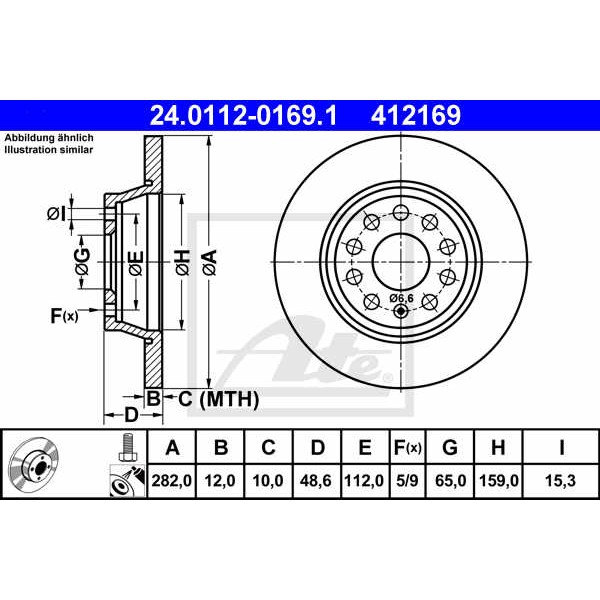 Слика на кочионен диск ATE 24.0112-0169.1 за Skoda Yeti (5L) 1.4 TSI - 122 коњи бензин