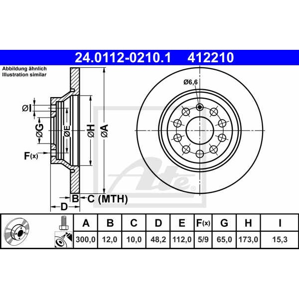 Слика на кочионен диск ATE 24.0112-0210.1 за Skoda Kodiaq (NS7) 1.4 TSI - 125 коњи бензин