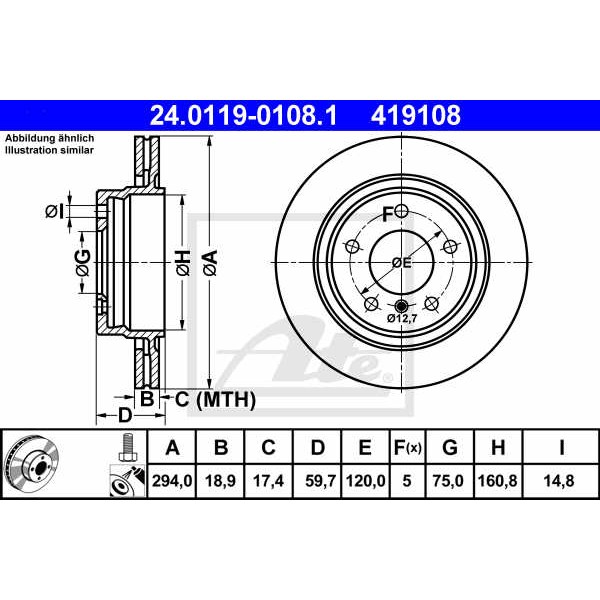 Слика на кочионен диск ATE 24.0119-0108.1 за BMW 3 Compact E46 320 td - 150 коњи дизел
