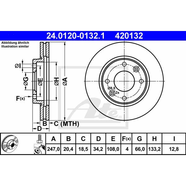 Слика на кочионен диск ATE 24.0120-0132.1 за Citroen Saxo S0,S1 1.6 - 101 коњи бензин