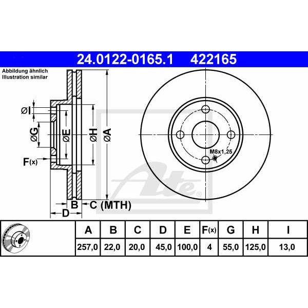 Слика на кочионен диск ATE 24.0122-0165.1 за Mazda 30X Coupe (EC) 1.6 i - 88 коњи бензин