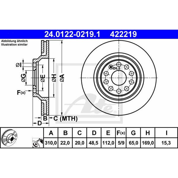 Слика на кочионен диск ATE 24.0122-0219.1 за VW Arteon (3H7) 1.5 TSI - 150 коњи бензин