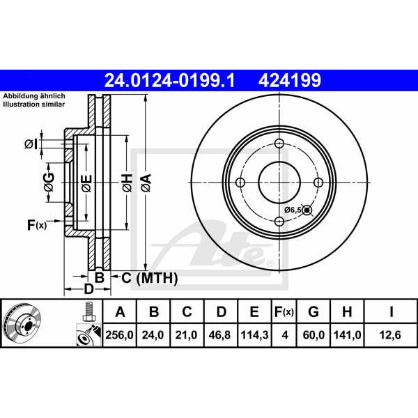 Слика на кочионен диск ATE 24.0124-0199.1 за CHEVROLET TACUMA 1.6 - 105 коњи бензин