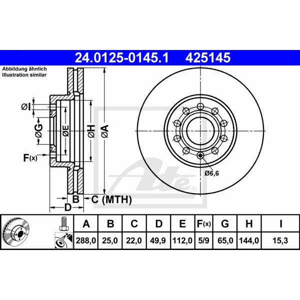 Слика на кочионен диск ATE 24.0125-0145.1 за Skoda Laura (1Z3) 1.2 TSI - 105 коњи бензин