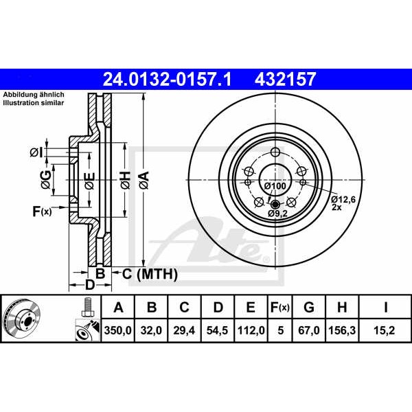 Слика на кочионен диск ATE 24.0132-0157.1 за Mercedes R-class (w251,v251) R 300 CDI 4-matic (251.020) - 190 коњи дизел