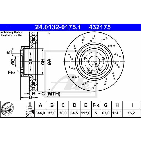 Слика на кочионен диск ATE 24.0132-0175.1 за Mercedes SLC (R172) 200 (172.434) - 184 коњи бензин