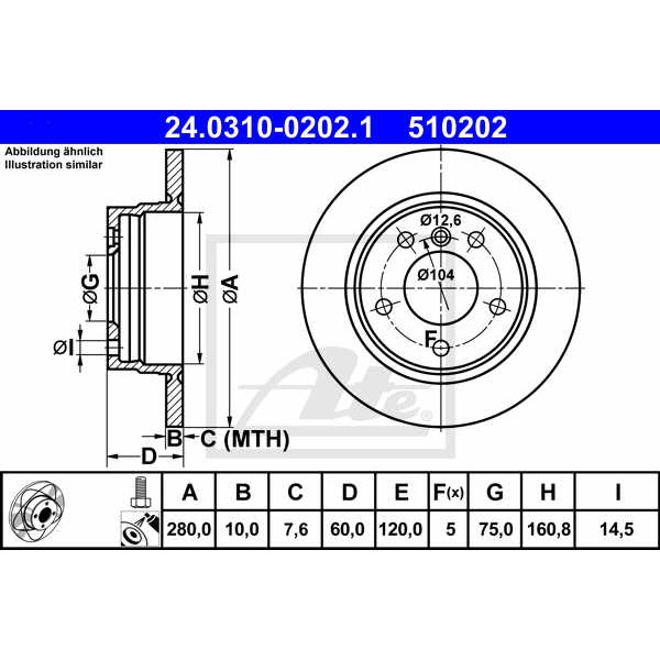 Слика на кочионен диск ATE PowerDisc 24.0310-0202.1 за BMW 3 Sedan E46 316 i - 105 коњи бензин