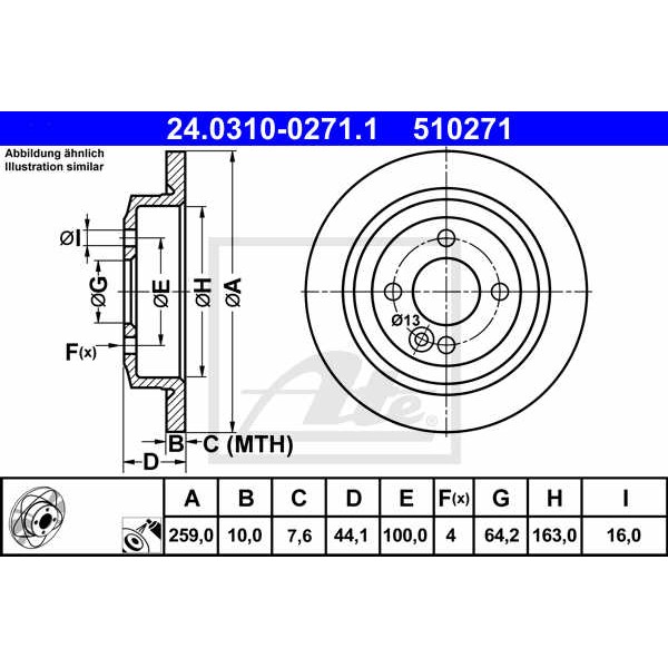 Слика на кочионен диск ATE PowerDisc 24.0310-0271.1 за Mini Clubman (R55) Estate Cooper D - 112 коњи дизел