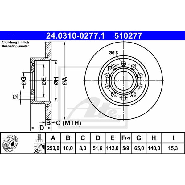 Слика на кочионен диск ATE PowerDisc 24.0310-0277.1 за Skoda Laura (1Z3) 1.8 TSI - 152 коњи бензин